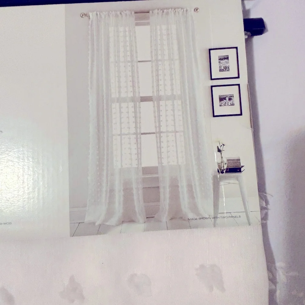 DKNY White sheer Curtain Panel Swiss dot.   2 panels 50in x  84in